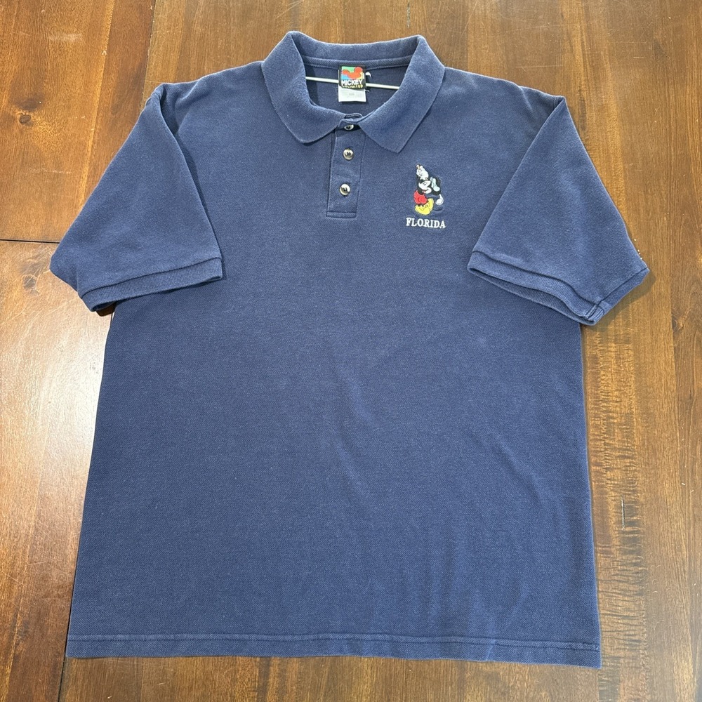 Vintage Mickey Unlimited Mens Golf Polo Shirt Size L Blue Florida Embroidered